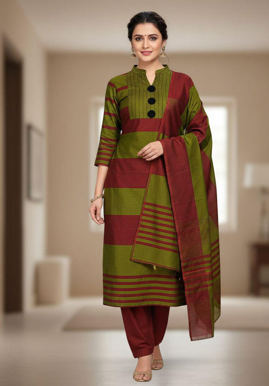 Mehndi Red Multani Khaddi Sussi Marina 3PC Suit