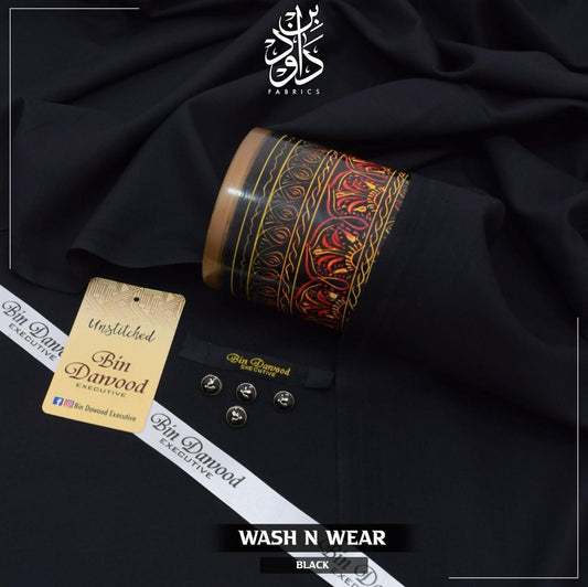 Black Men's Unstitched Wash & Wear Shalwar Kameez Fabric