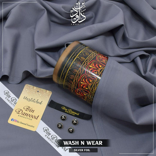 Silver Men's Unstitched Wash & Wear Shalwar Kameez Fabric