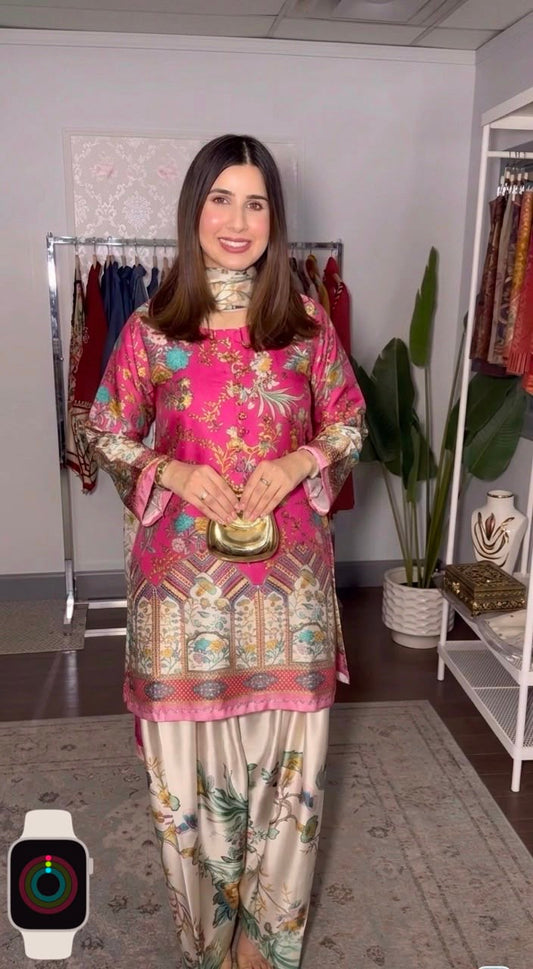 LULUSAR Digital Printed Shamooz Silk 3PC Suit – Premium Silk Collection