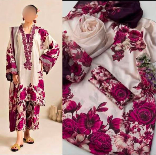 LULUSAR Digital Printed Shamooz Silk 3PC Suit – Premium Silk Collection