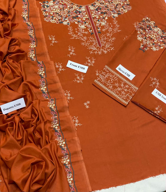 Premium Air-Jet Dhanak 3PC Heavy Embroidered Suit – Pezwaan | Winter Collection 2026-27