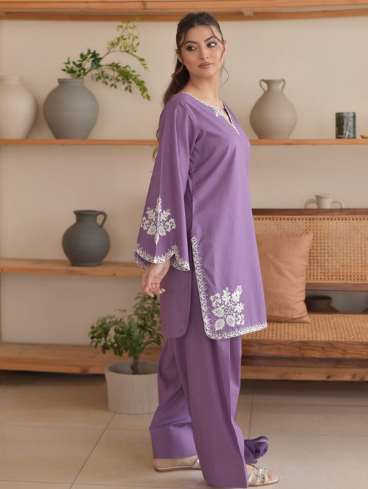 Pastel Purple Floral Motif & Border Embroidered Lawn Collection