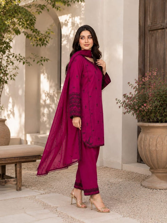 Premium Air-Jet Dhanak 3PC Heavy Embroidered Suit – Batik | Winter Collection 2026-27