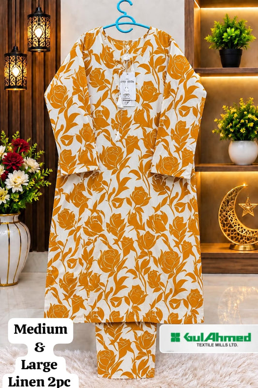 GUL AHMED STITCHED BY HADIA EMAAN – Printed Linen Allover 2PC Collection