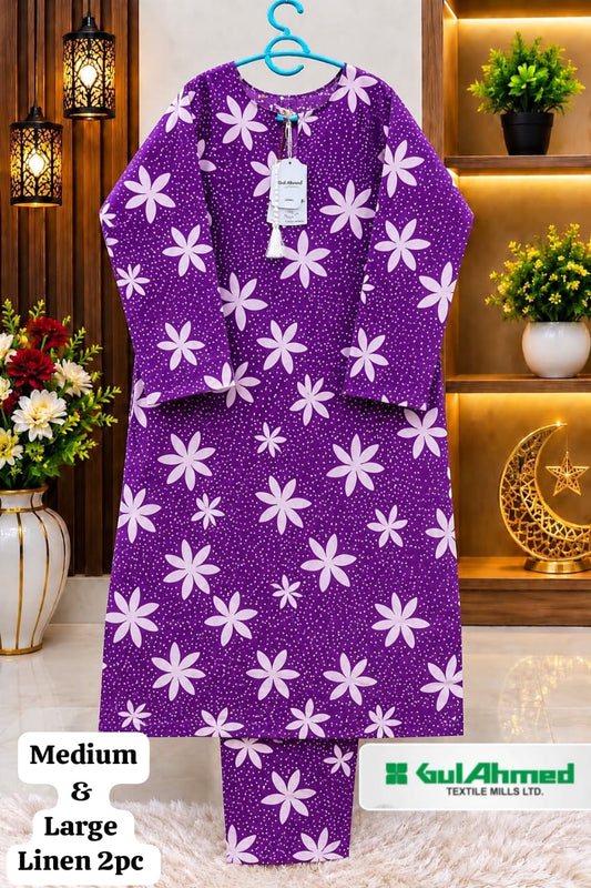 GUL AHMED STITCHED BY HADIA EMAAN – Printed Linen Allover 2PC Collection