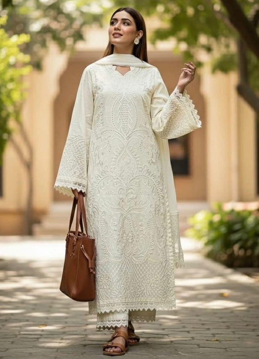 SHANZAY Premium Airjet Lawn 3PC Heavy Embroidered Suit with Voil Lawn Dupatta – Summer Collection 2026