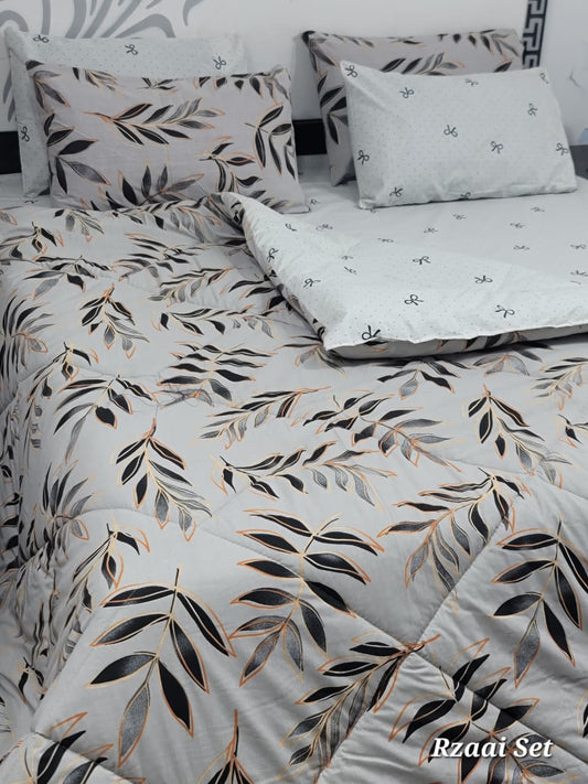 Pure Cotton Printed 6PC Vicky Razai Set – King Size Bedding Collection