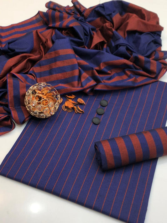 Blue Red Multani Khaddi Sussi Marina 3PC Suit