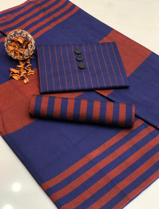 Blue Red Multani Khaddi Sussi Marina 3PC Suit