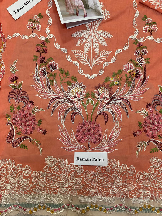3-Piece Heavy Embroidered Lawn Suit with Embroidered Chiffon Dupatta