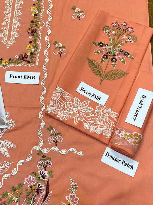 3-Piece Heavy Embroidered Lawn Suit with Embroidered Chiffon Dupatta