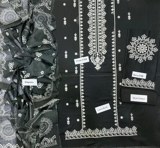 Earthy Olive White Threadwork Lawn Suit with Printed Dupatta