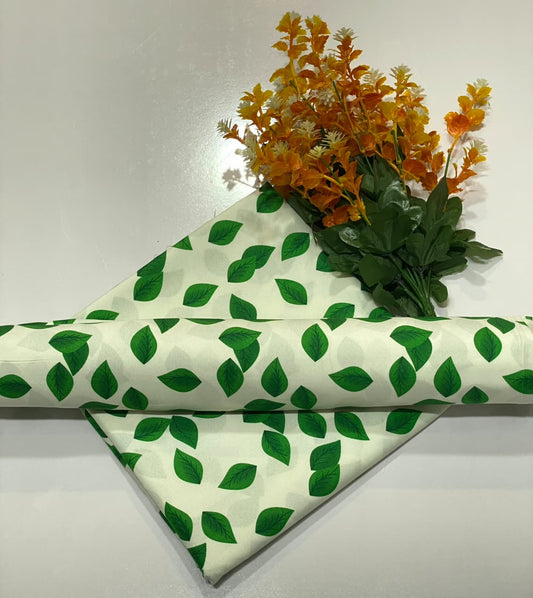 Green Scattered Leaf Cotton / Lawn Co-Ord 2 Pc Fabric Set