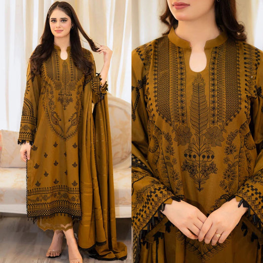 Premium Air-Jet Dhanak 3PC Heavy Embroidered Suit – Urge | Winter Collection 2026-27