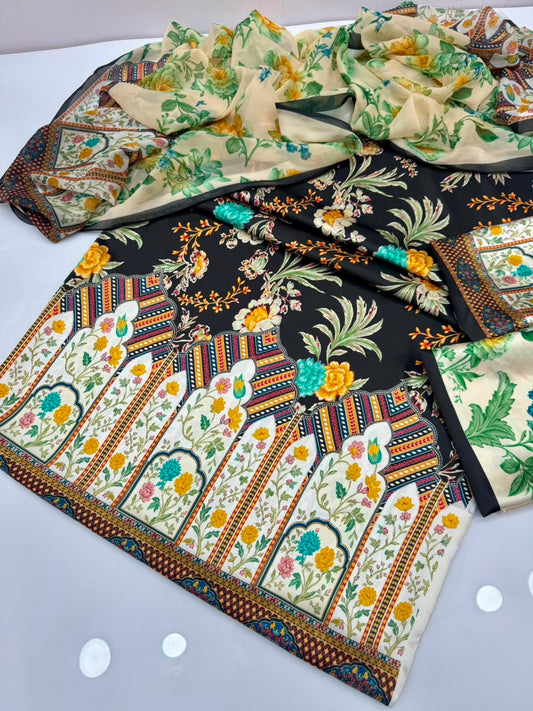 LULUSAR Digital Printed Shamooz Silk 3PC Suit – Premium Silk Collection