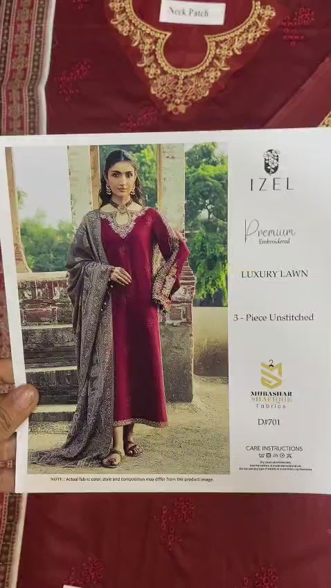 IZEL 701 Air-Jet Lawn 3PC Embroidered Suit with Diamond Chiffon Dupatta – Summer Collection 2026