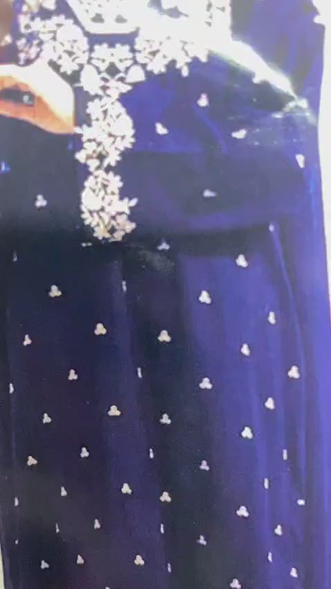 Midnight Navy Embroidered Lawn Suit with Chiffon Dupatta