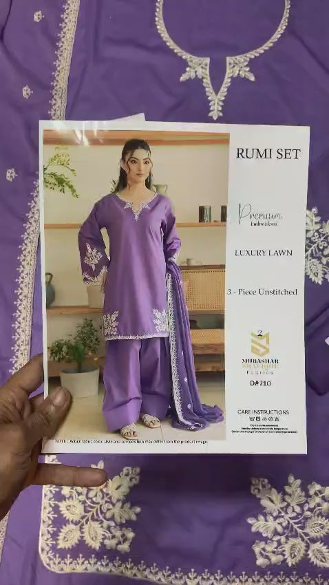 Rumi SetRUMI SET 710 Premium Air-Jet Lawn 3PC Embroidered Suit with Bamber Chiffon Dupatta – Summer 2026