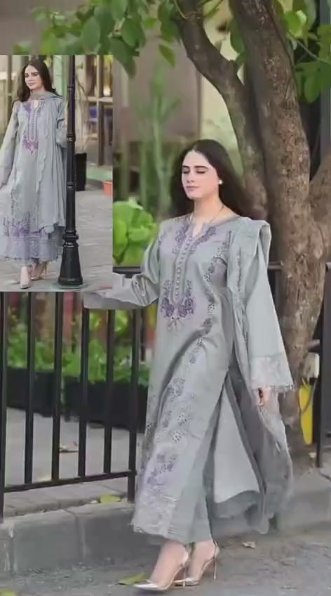 Premium Air-Jet Dhanak 3PC Heavy Chicken Kari Embroidered Suit – Mushq | Winter Collection 2026-27