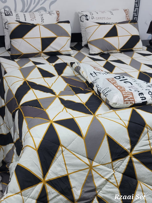 Pure Cotton Printed 6PC Vicky Razai Set – King Size Bedding Collection