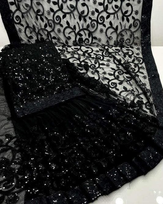 Premium Jamawar Saree with Heavy Embroidered Net Pallu – Party Wear Collection