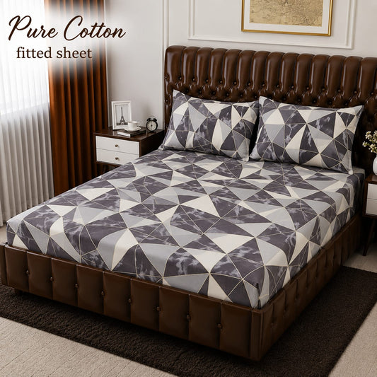 Premium Pure Cotton Fitted Bedsheet 3PC – King Size | Export Quality
