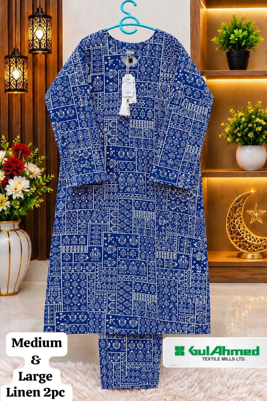 GUL AHMED STITCHED BY HADIA EMAAN – Printed Linen Allover 2PC Collection