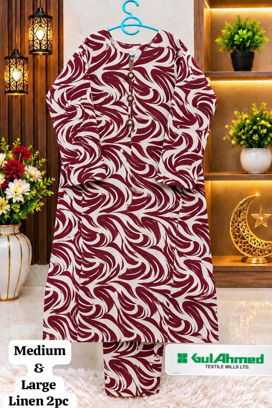 GUL AHMED STITCHED BY HADIA EMAAN – Printed Linen Allover 2PC Collection