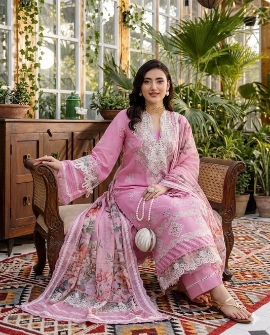 ELAF Premium Airjet Lawn 3PC Heavy Embroidered Suit with Chiffon Printed Dupatta – Summer Collection 2026