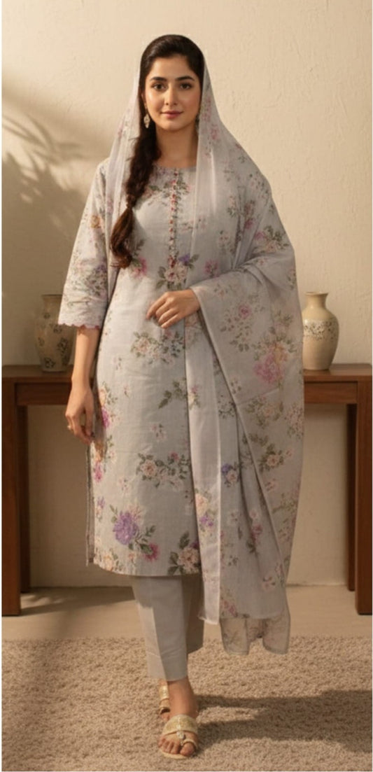 Digital Printed Lawn 3PC Suit with Chiffon Dupatta – Summer Collection 2026