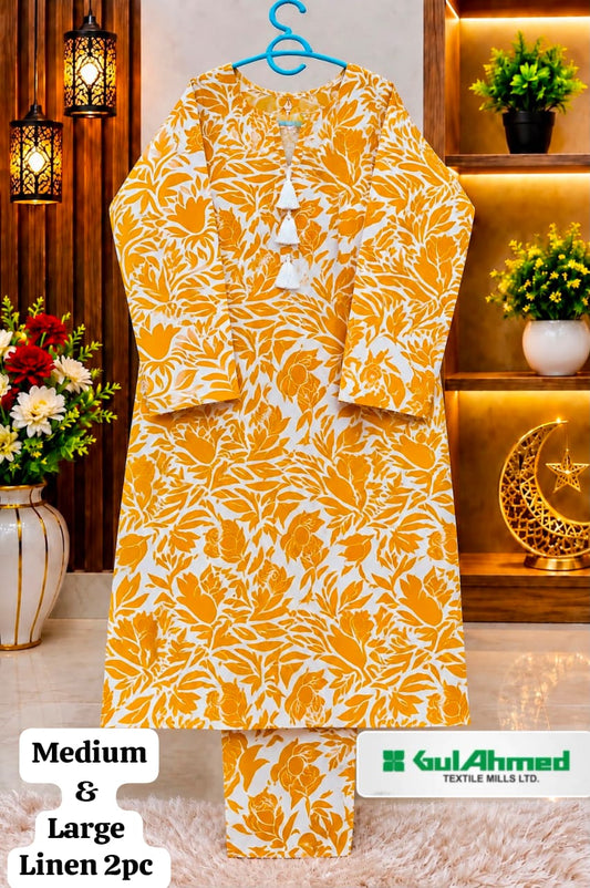 GUL AHMED STITCHED BY HADIA EMAAN – Printed Linen Allover 2PC Collection