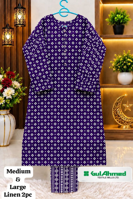 GUL AHMED STITCHED BY HADIA EMAAN – Printed Linen Allover 2PC Collection