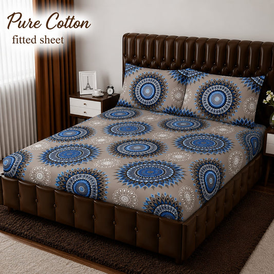 Premium Pure Cotton Fitted Bedsheet 3PC – King Size | Export Quality