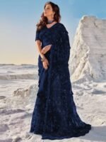 Indian Stylish Saree – Imported Net Saree with 3D Flowers & Thread Embroidery (Available in Red & Maroon) - Image 6