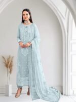Jhil Mil Chiffon Collection – 3PC Fully Embroidered Spangle Work Suit with Net Dupatta & Malai Trouser - Image 18