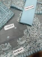 Jhil Mil Chiffon Collection – 3PC Fully Embroidered Spangle Work Suit with Net Dupatta & Malai Trouser - Image 8