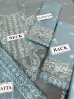 Jhil Mil Chiffon Collection – 3PC Fully Embroidered Spangle Work Suit with Net Dupatta & Malai Trouser - Image 9