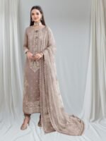 Jhil Mil Chiffon Collection – 3PC Fully Embroidered Spangle Work Suit with Net Dupatta & Malai Trouser - Image 6