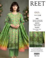 Reet Linen Winter Collection – 3PC Digital Printed Shirt with Embroidered Daman Patch & Border Dupatta - Image 8