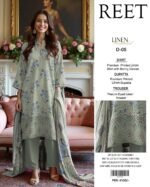 Reet Linen Winter Collection – 3PC Digital Printed Shirt with Embroidered Daman Patch & Border Dupatta - Image 3
