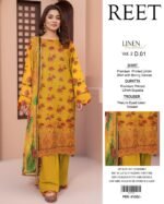 Reet Linen Winter Collection – 3PC Digital Printed Shirt with Embroidered Daman Patch & Border Dupatta - Image 4