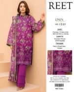 Reet Linen Winter Collection – 3PC Digital Printed Shirt with Embroidered Daman Patch & Border Dupatta - Image 2
