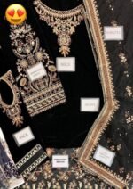 Baroque Jazmin Velvet Wedding Collection – Black 3PC Heavy Embroidered Suit with Cutwork Organza Dupatta - Image 5