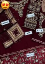 Baroque Jazmin Velvet Wedding Collection – Black 3PC Heavy Embroidered Suit with Cutwork Organza Dupatta - Image 9