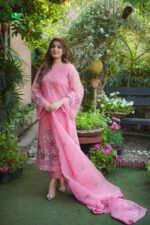 Aneelas Premium Organza Embroidered Chikan Kari 3PC Dress with Silk Trouser