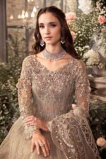 Maria B Wedding Collection – Net Embroidered Maxi Frock with Jamawar Trouser (Sequence & Handwork) - Image 7