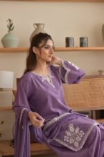Rumi Set – Premium Air-Jet Lawn 3PC Heavy Embroidered Suit with Bamber Chiffon Dupatta | Eid Collection Summer - Image 10