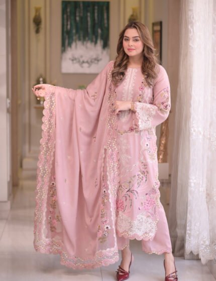 ANEELA’S Premium Air-Jet Lawn Chikankari Embroidered 3PC Suit with Khadi Net Dupatta – Summer Collection 2026
