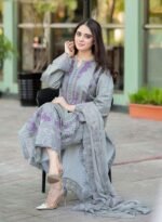 Mushq Premium Airjet Lawn 3PC Chikankari Embroidered Suit with Bamber Chiffon Dupatta – Summer Collection 2026